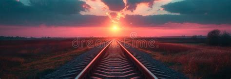 An Image of a Train Tracks on a Sunset Stock Image - Image of evening ...