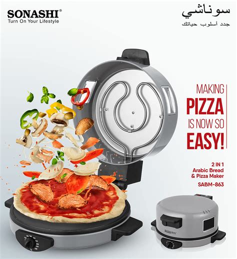 SONASHI 2-in-1 Arabic Bread & Pizza Maker SABM-863 – Stainless Steel Tube, On/Off Switch, Non ...