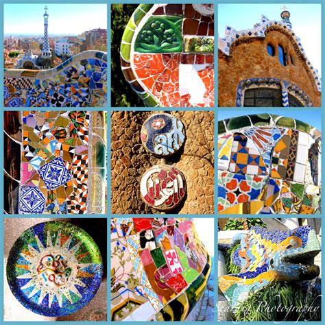 Parc Guell Colorful Photo Collage. Mosaic Tiles. Barcelona Spain. Wall ...