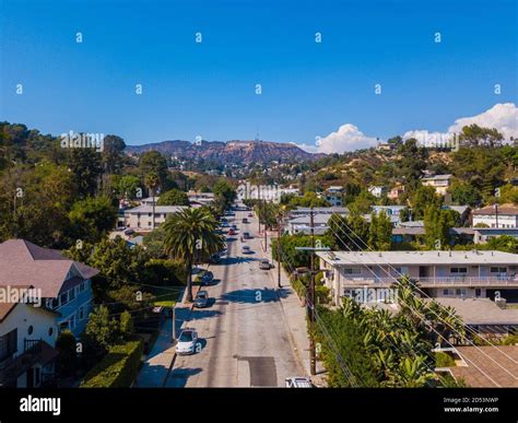 Aerial view of Hollywood sign district in Los Angeles, USA Stock Photo ...