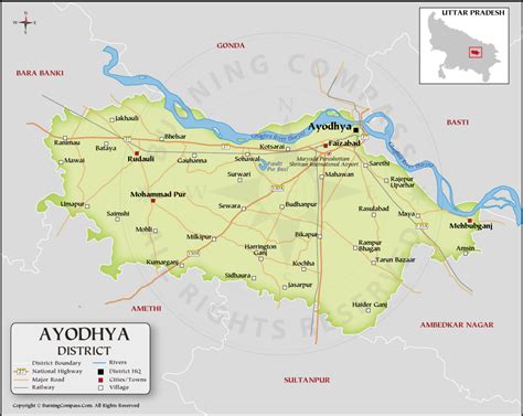 Ayodhya District Map, District Map of Ayodhya, Uttar Pradesh, India