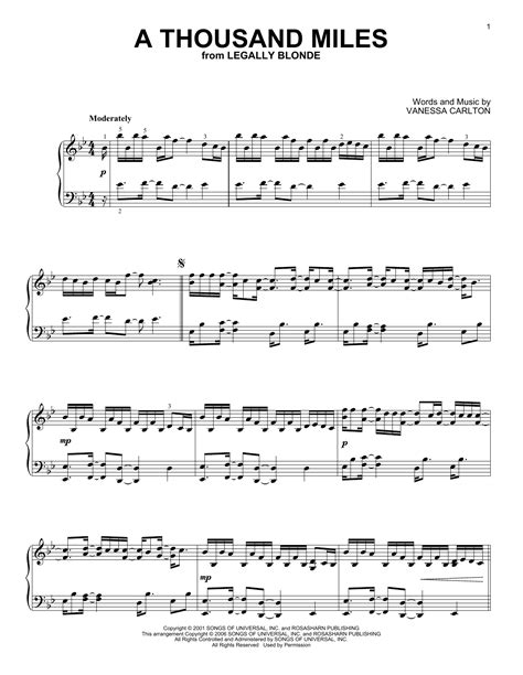 A Thousand Miles sheet music by Vanessa Carlton (Piano – 54421)