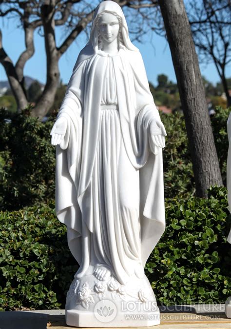 Divine White Marble Our Lady of Grace Mary Sculpture with Outstretched ...