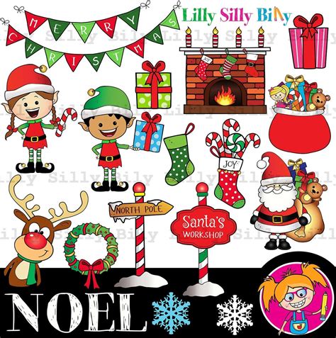 Noel BLACK and WHITE/ and Full Color BUNDLE. Festive Christmas Clipart ...