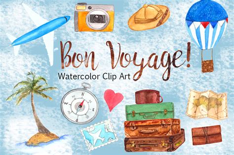 Bon Voyage - Watercolor Clip Art Set By TatiBordiu Watercolor ...