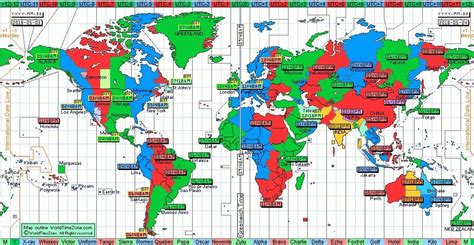 World times on a map | Standard time zones, Time zones