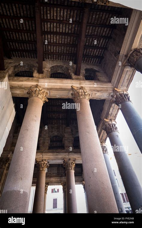 Under the Roman Pantheon Portico columns. Rome, Italy Stock Photo - Alamy