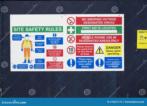 Construction Site Health and Safety Message Rules Sign Board Signage on Fence Boundary Stock ...