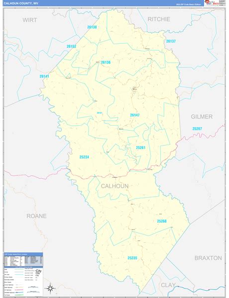 Calhoun County, WV Zip Code Wall Map Basic Style by MarketMAPS - MapSales