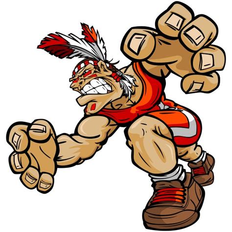 Wrestling Indian Brave Cartoon - Vector Clipart Indian Brave