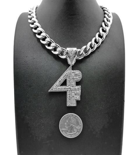 Mens Hip Hop Full Iced 4PF Pendant 11mm 20" Cuban Link Chain White Gold Plated | eBay