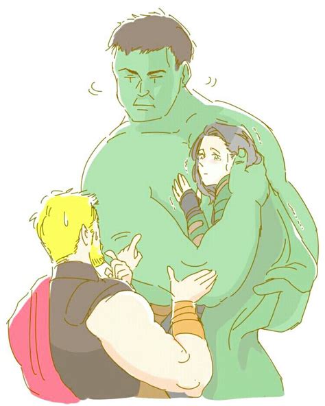 "Wrong Hug" 2/2 || Thor, Loki & Hulk || Cr: namimurakika | Loki fanart, Loki marvel, Thor x loki