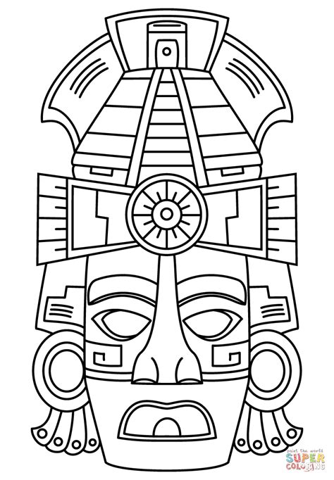 Mayan face mask coloring page free printable coloring pages – Artofit