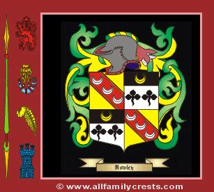 Rowley family crest and meaning of the coat of arms for the surname Rowley, Rowley name origin