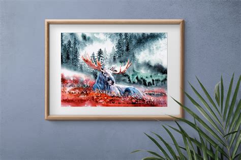 Moose Wall Art Moose Print Watercolor Moose Art Forest | Etsy