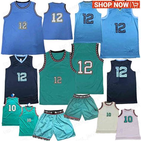 12 Ja Morant Retro Split Men Basketball Jerseys College Green Navy Blue White 10 Mike Basketball ...