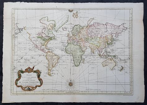 1770 JN Bellin Very Large Original Antique World Map on Mercators Proj – Classical Images