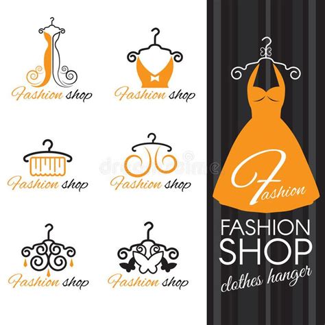 Fashion shop logo - Orange Clothes hanger and dress and butterfly royalty free illustration ...