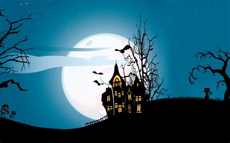 Holiday Halloween Scary Castle Creepy Full Moon Bats Pumpkins Cat Midnight wallpaper | 2560x1600 ...