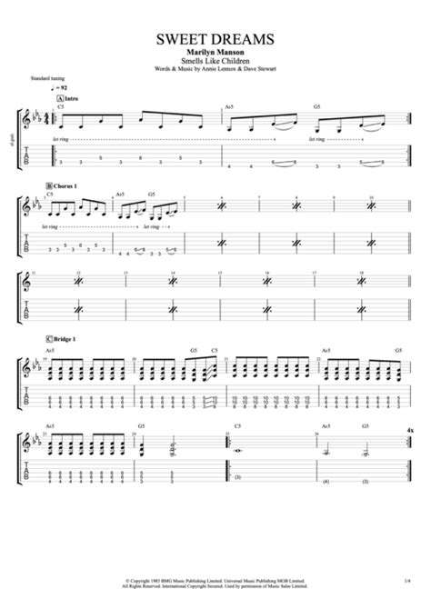 Sweet Dreams by Marilyn Manson - Full Score Guitar Pro Tab | mySongBook.com