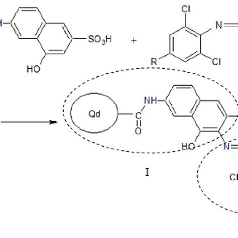 Scheme of coupling reaction between the diazo group and naphthol on the ...