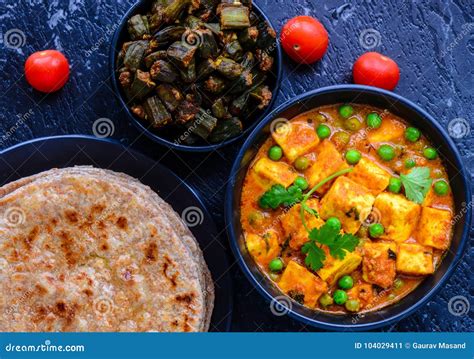 Indian Vegetarian Meal - North Indian Main Course Stock Image - Image of flatbread, flour: 104029411