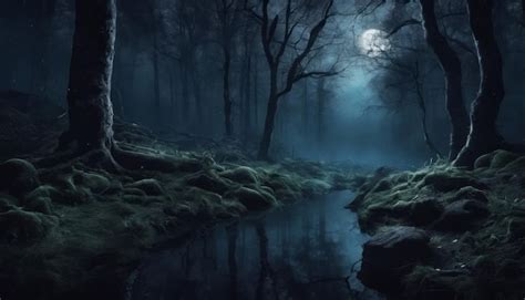 Premium AI Image | Mysterious Fantasy Dark Night of The Forest Wallpaper