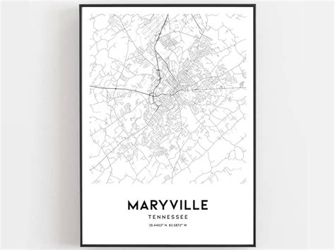 Maryville Map Print Maryville Map Poster Wall Art Tn City | Etsy