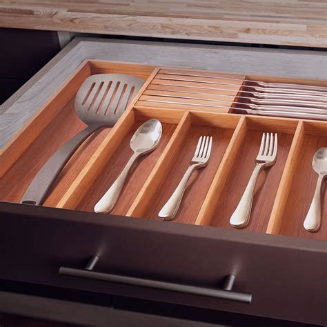 Utensil Drawer Organizer Bamboo Flatware Organizer Expandable Kitchen ...