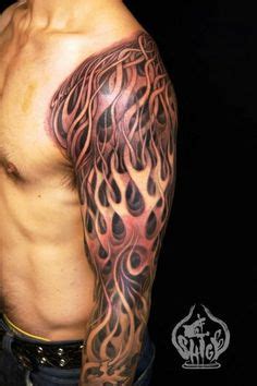 Black and grey flame half-sleeve tattoo by Steve Anderson | Yelp ...