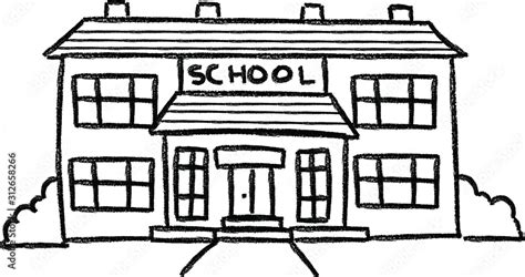 school building cartoon hand drawn crayon texture illustration Stock ...