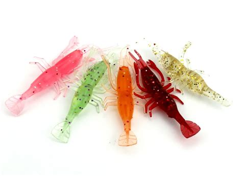 INFOF 50PCS Soft Plastic Shrimp Lures Artificial Shrimp Lures Soft Baits Soft Fishing Lures ...