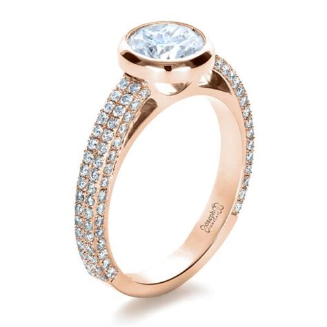 14k Rose Gold Custom Bezel Set And Pave Diamond Engagement Ring #1231 ...