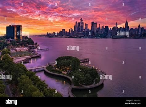 NJ NYC Skyline AM - Aerial view of the Hoboken, New Jersey and ...