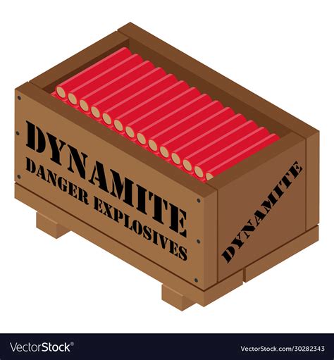 Red dynamite tnt stick in wooden box danger Vector Image