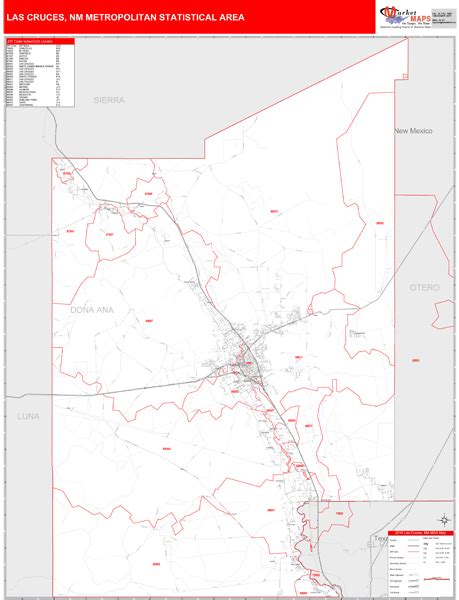 Las Cruces, NM Metro Area Zip Code Wall Map Red Line Style by MarketMAPS