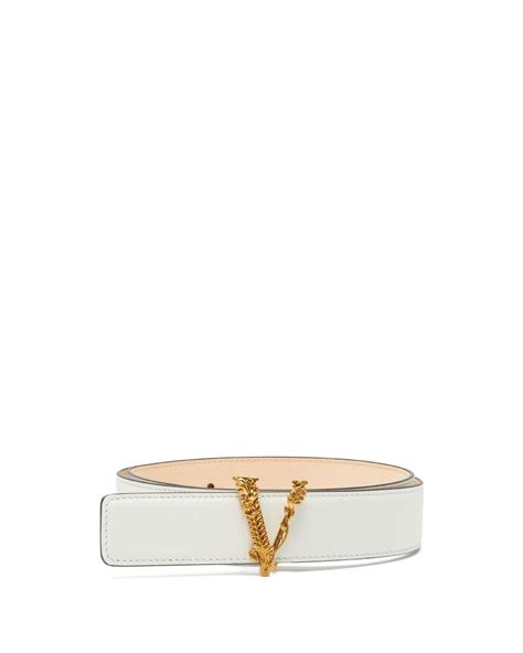 Versace Virtus Leather Belt in White | Lyst