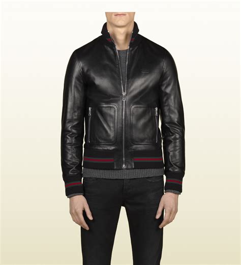 Gucci Black Leather Bomber for Men - Lyst