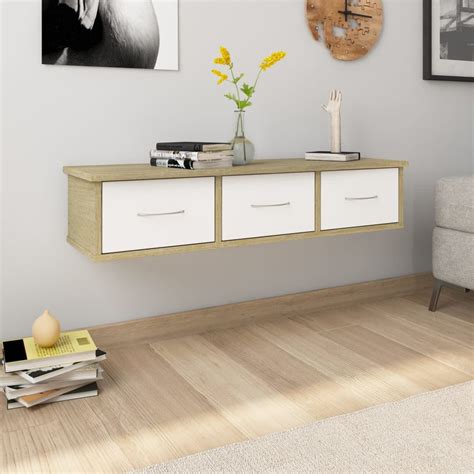 OTVIAP Wall-mounted Drawer Shelf White and Sonoma Oak 35.4"x10.2"x7.3 ...