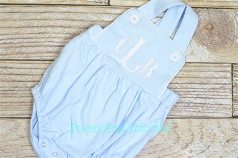 Monogrammed Baby Boy Bubble, Monogrammed Boys Romper, Baby Blue Baptism ...