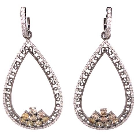 Renesim Rhodium Plated Pave Diamond Gold Earrings For Sale at 1stDibs