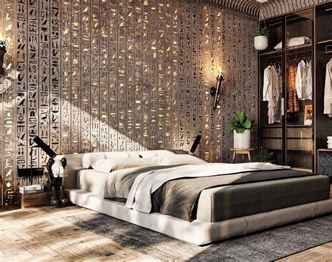 ArtStation - Modern pharaonic bedroom design in ancient Egyptian style Egyptian Bedroom ...