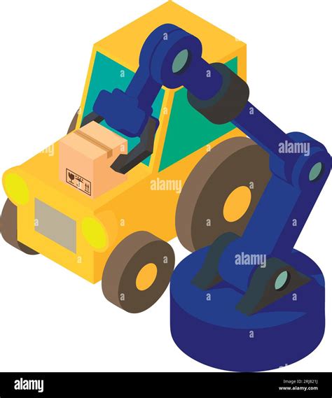 Modern machine icon isometric vector. Wheel tractor near warehouse ...