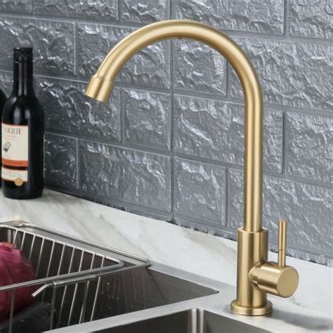 Brushed Gold Kitchen Tap Stainless Steel Kitchen Sink Faucet with Swivel Nozzle 360° Rotatable Spout