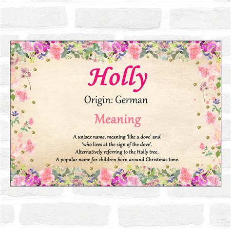 Holly Name Meaning Floral Certificate - The Card Zoo