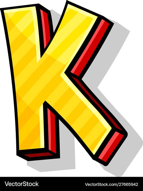 Isometric yellow and red capital letter k cartoon Vector Image