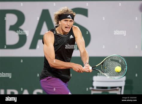 German tennis player Alexander Zverev playing backhand shot in French ...