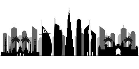 Dubai silhouette. Emirates skyline. Vector illustration with all famous ...