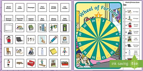 Classroom Roles Wheel of Fortune Spinning Wheel Activity Pack