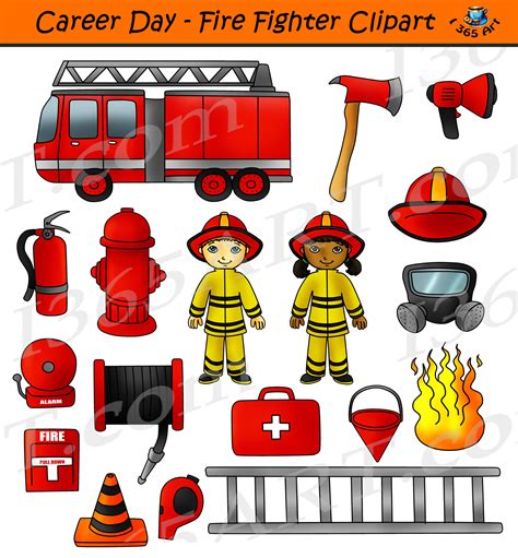 Fire Fighter Clipart - Career Day Commercial Graphics - Clipart for School